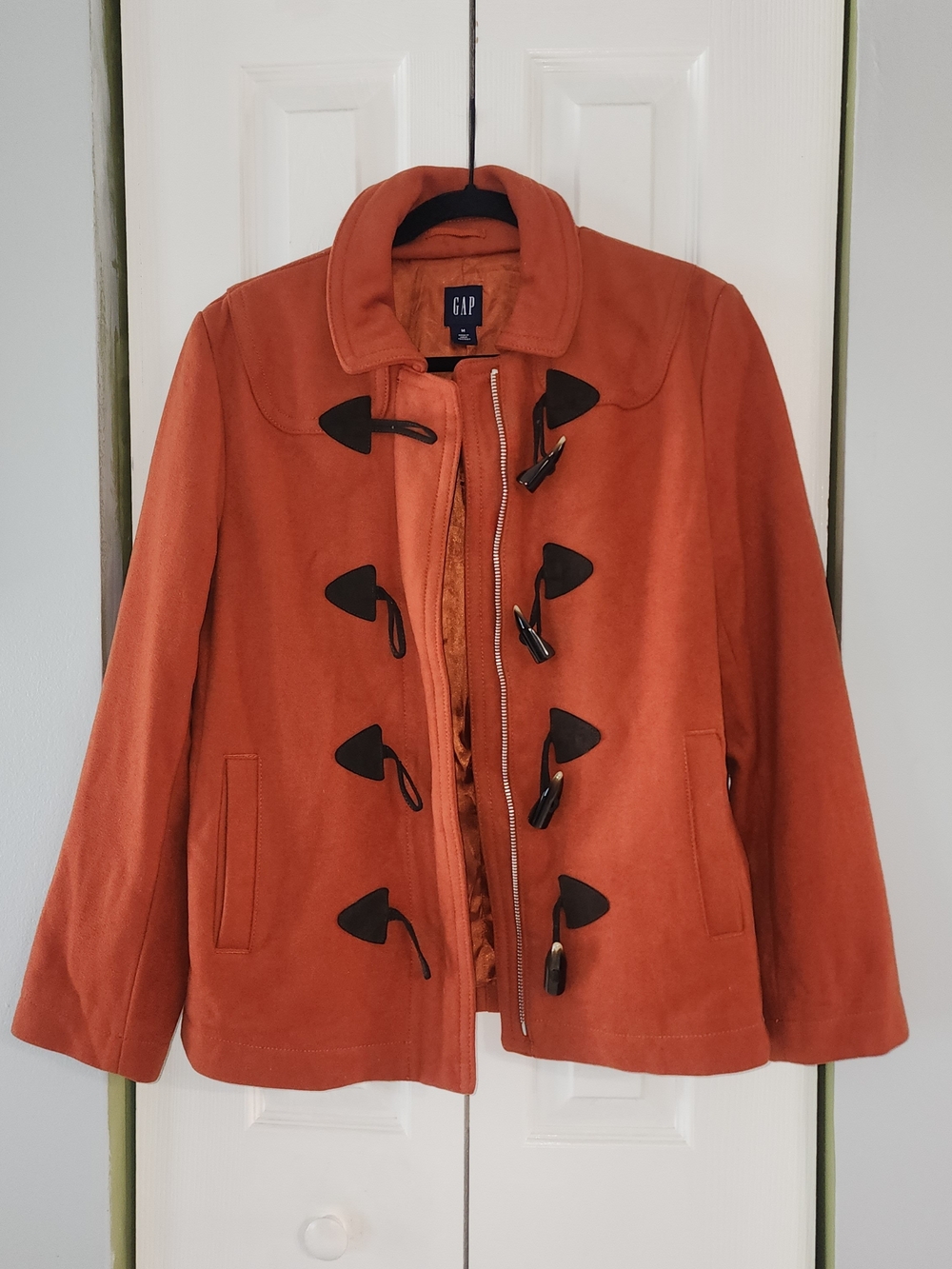 Vintage GAP Wool Blend Toggle Duffle Jacket M Rust Orange Y2K Zip Coat